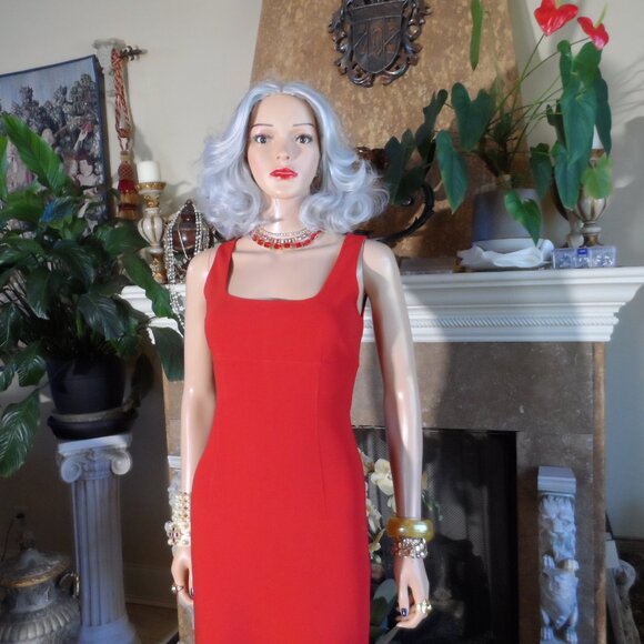 Bergdorf Goodman Scarlet Red Virgin Wool Crepe Sheath Dress Size 2 - Picture 6 of 16